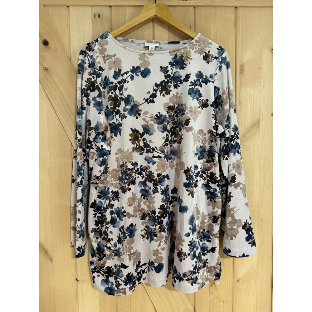 Pure Jill | Floral Velvet/Velour Tunic Top with Pockets | Size Large